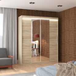 Tükörrel és LED világítással ellátott tolóajtós szekrény DALLAS 180