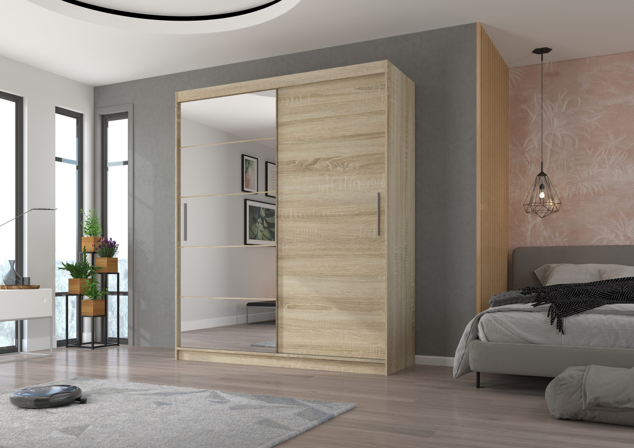 Tolóajtós gardrób Tolóajtós szekrény tükörrel ESTI 180 - Sonoma Tolóajtós szekrény tükörrel ESTI 180