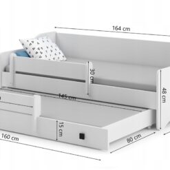 Gyerekágy Kétszemélyes ágy NAOMI II 160x80 matracokkal - Fehér