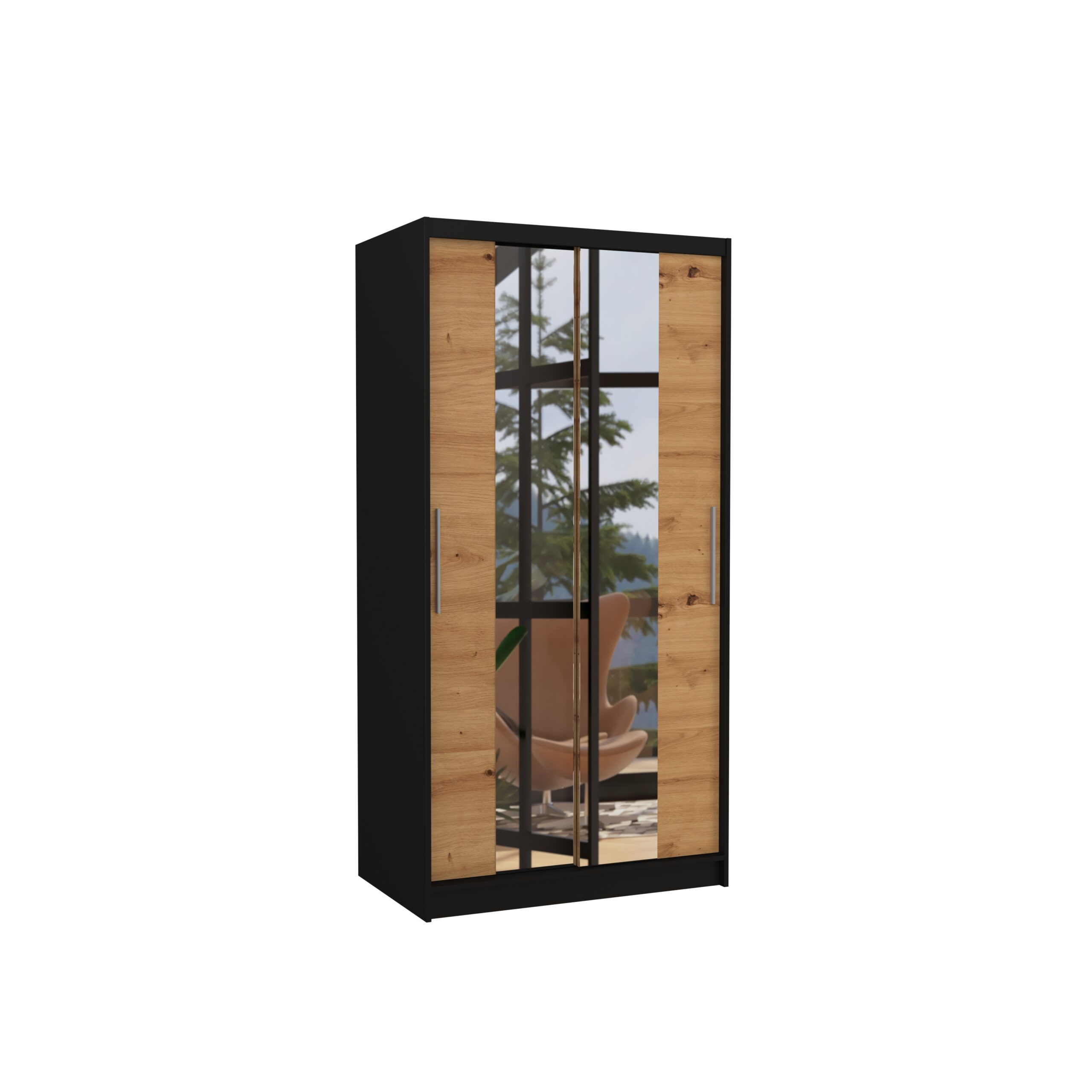 Tolóajtós gardrób Biztonsági tükrös tolóajtós szekrény DRAGONIS 100 - Fekete Fekete