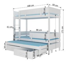 Emeletes ágy Háromszemélyes emeletes ágy ETAPO 180x80 - Tölgyfa Tölgyfa