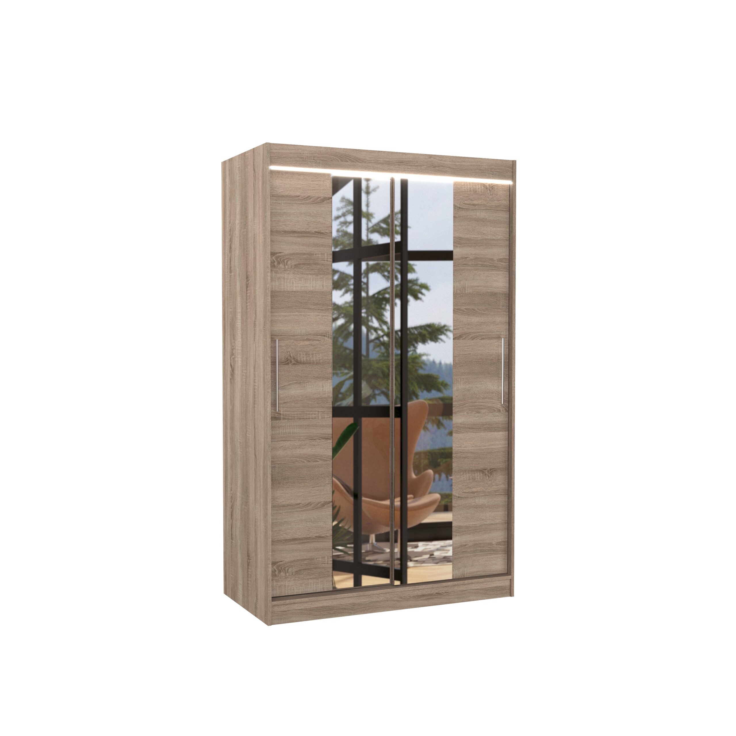 Tolóajtós gardrób Tükörrel és LED világítással ellátott tolóajtós szekrény SANTOS 120 - Trüffel Trüffel
