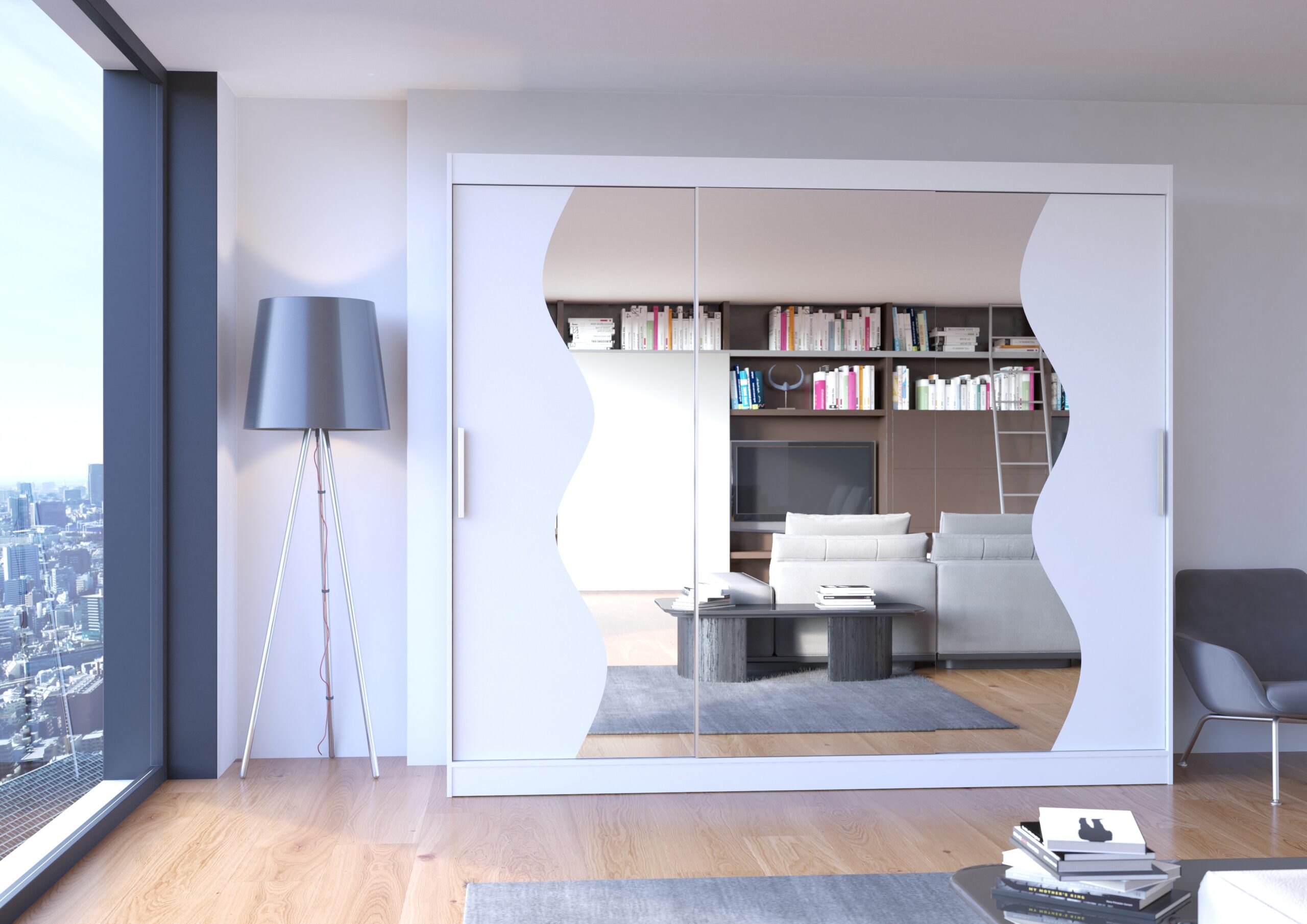 Tolóajtós gardrób Tükrös tolóajtós szekrény SHARON 250 - Fehér Fehér