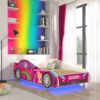 Gyerekágy LED CAR PINK matraccal és világítással 160x80 ágy - Rózsaszín LED CAR PINK matraccal és világítással 160x80 ágy