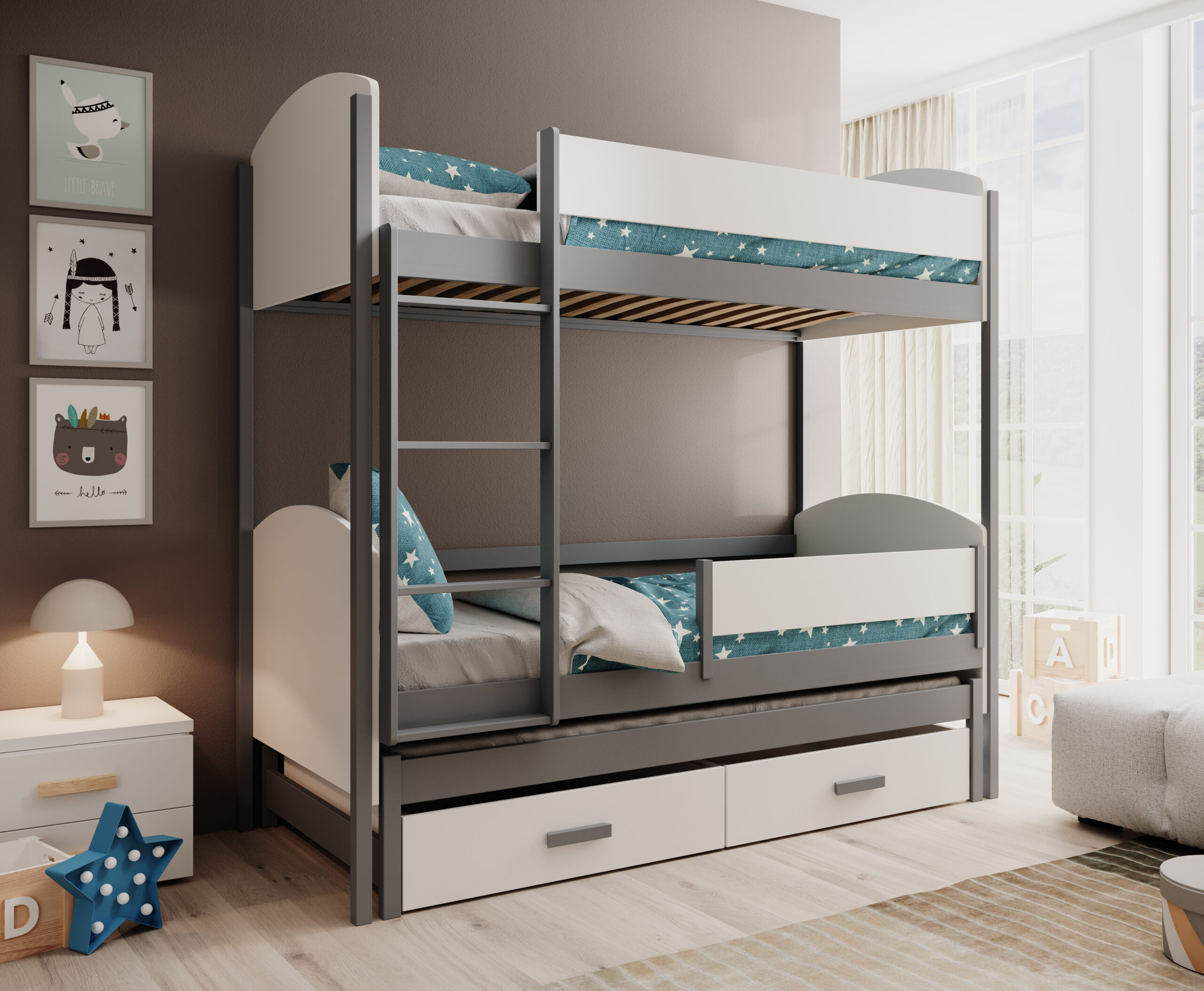 Leia háromszemélyes gyerekágy 180x80 matraccal - Fehér Fehér