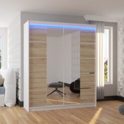 Tolóajtós szekrény tükörrel és LED világítással TRAVES 180