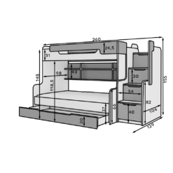 Emeletes ágy HARELL lépcsős emeletes ágy - Fehér