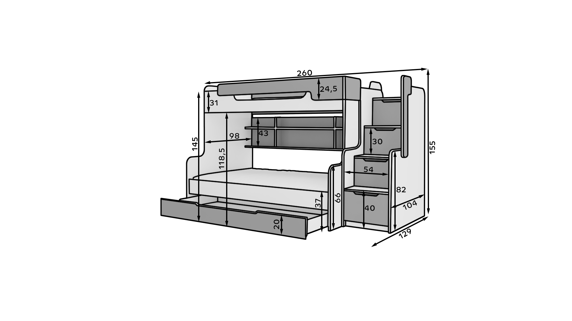Emeletes ágy HARELL lépcsős emeletes ágy - Fehér Emeletes ágy HARELL lépcsős emeletes ágy - Fehér - Image 3