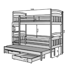 Emeletes ágy ALDO háromszemélyes emeletes ágy matraccal 180x80 - Fehér