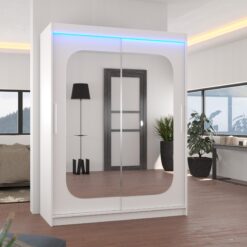 Tükörrel és LED világítással ellátott tolóajtós szekrény CLEVER 150