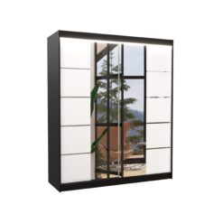 Tolóajtós gardrób Tolóajtós szekrény tükörrel és LED világítással TRAVES 180 - Fekete Fekete