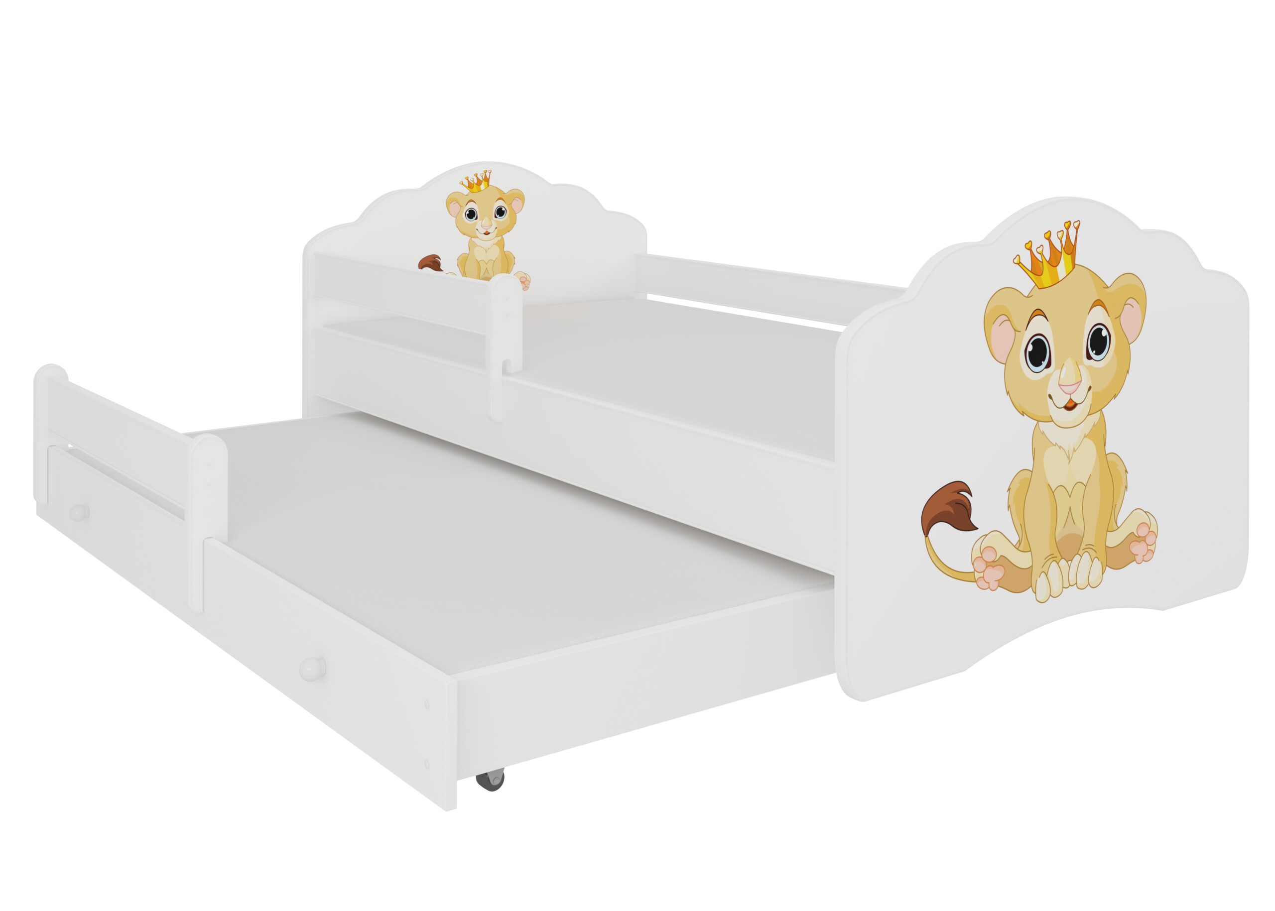 Gyerekágy Kétszemélyes ágy korláttal és matracokkal CASIMO II LION 160x80 - Fehér Fehér
