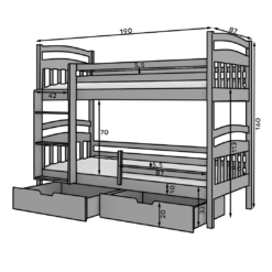 Emeletes ágy Kétszemélyes emeletes ágy matracokkal ADA 180x80 - Fehér