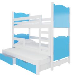 Gyerekágy Háromszemélyes emeletes ágy matracokkal LETICIA - Fehér Fehér