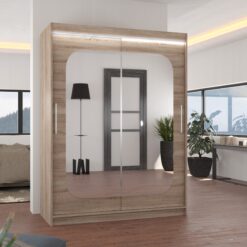Tükörrel és LED világítással ellátott tolóajtós szekrény CLEVER 150