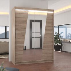 Tükörrel és LED világítással ellátott tolóajtós szekrény BOLTON 150