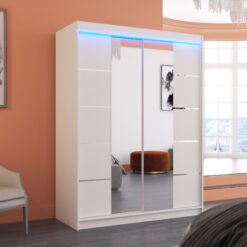 Tükörrel és LED világítással ellátott tolóajtós szekrény NORDIC 150