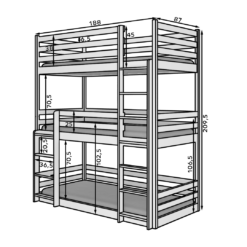 Emeletes ágy TEDRO háromszemélyes emeletes ágy 180x80 - Fehér