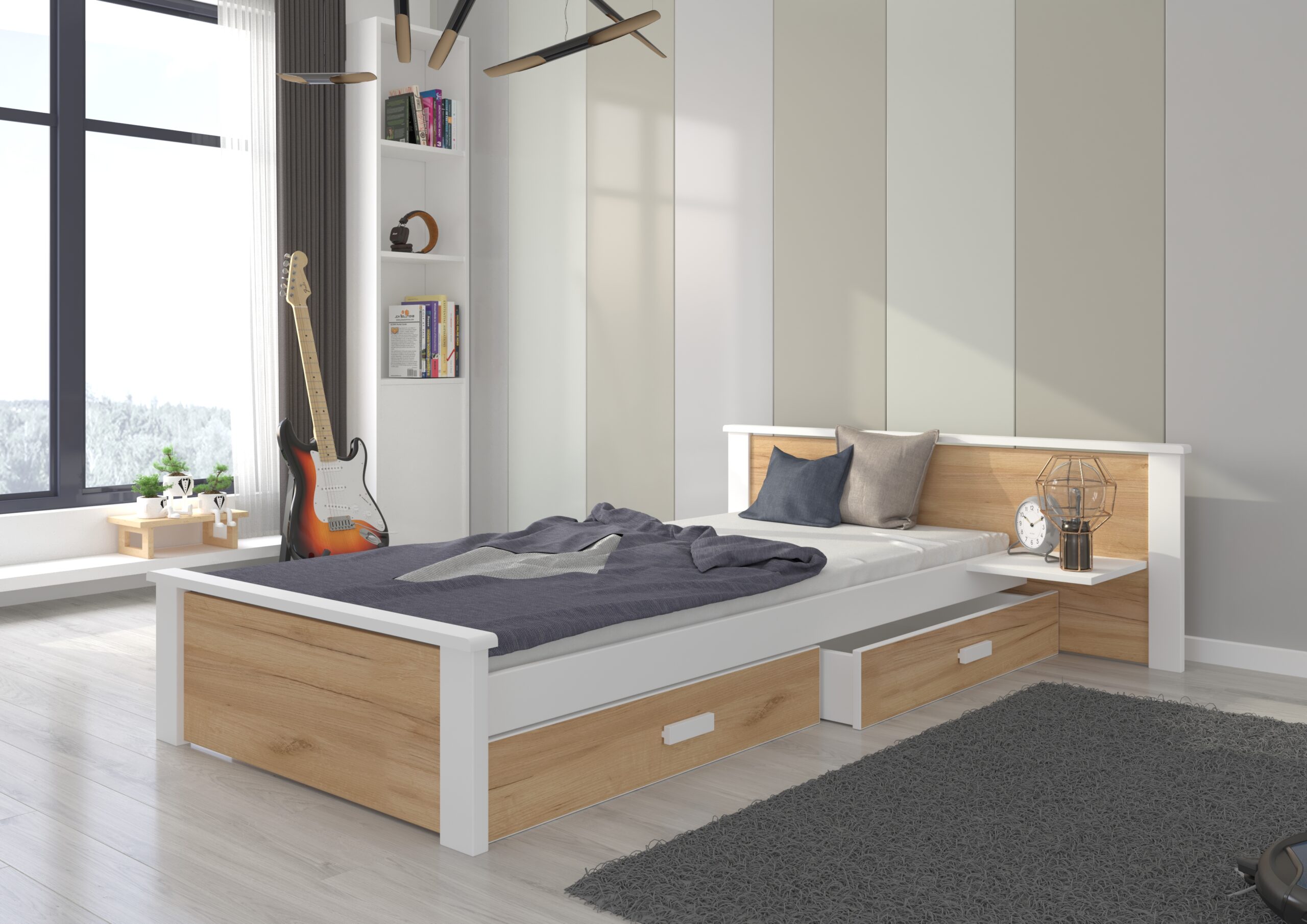 Ifjúsági ágy Ágy ALDEX SHELF 200x90 - Fehér Ágy ALDEX SHELF 200x90