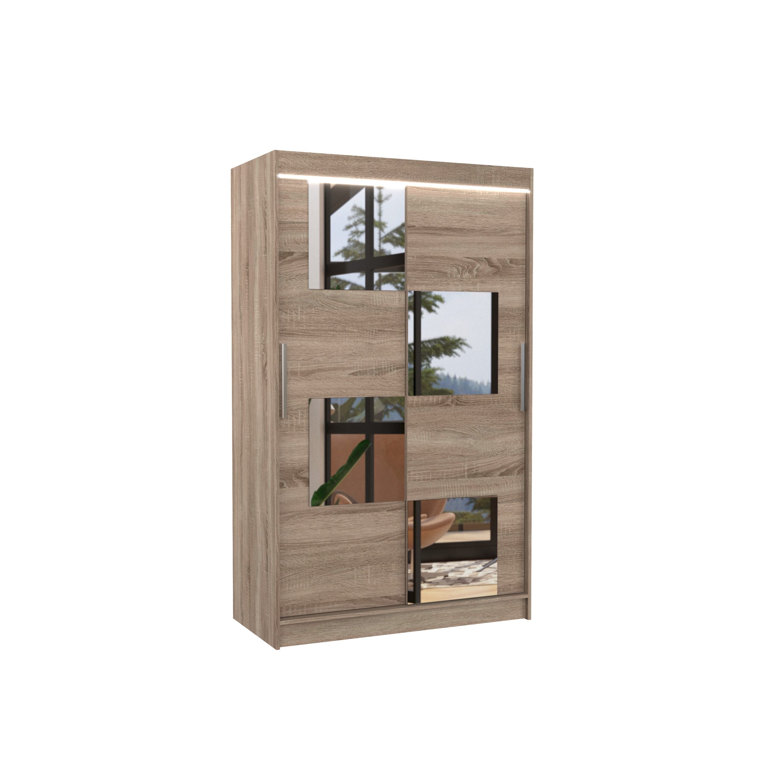 Tolóajtós gardrób Tükörrel és LED világítással ellátott tolóajtós szekrény LUGANO 120 - Trüffel Trüffel