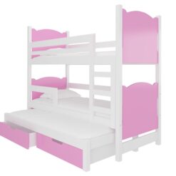 Gyerekágy Háromszemélyes emeletes ágy matracokkal LETICIA - Fehér Fehér