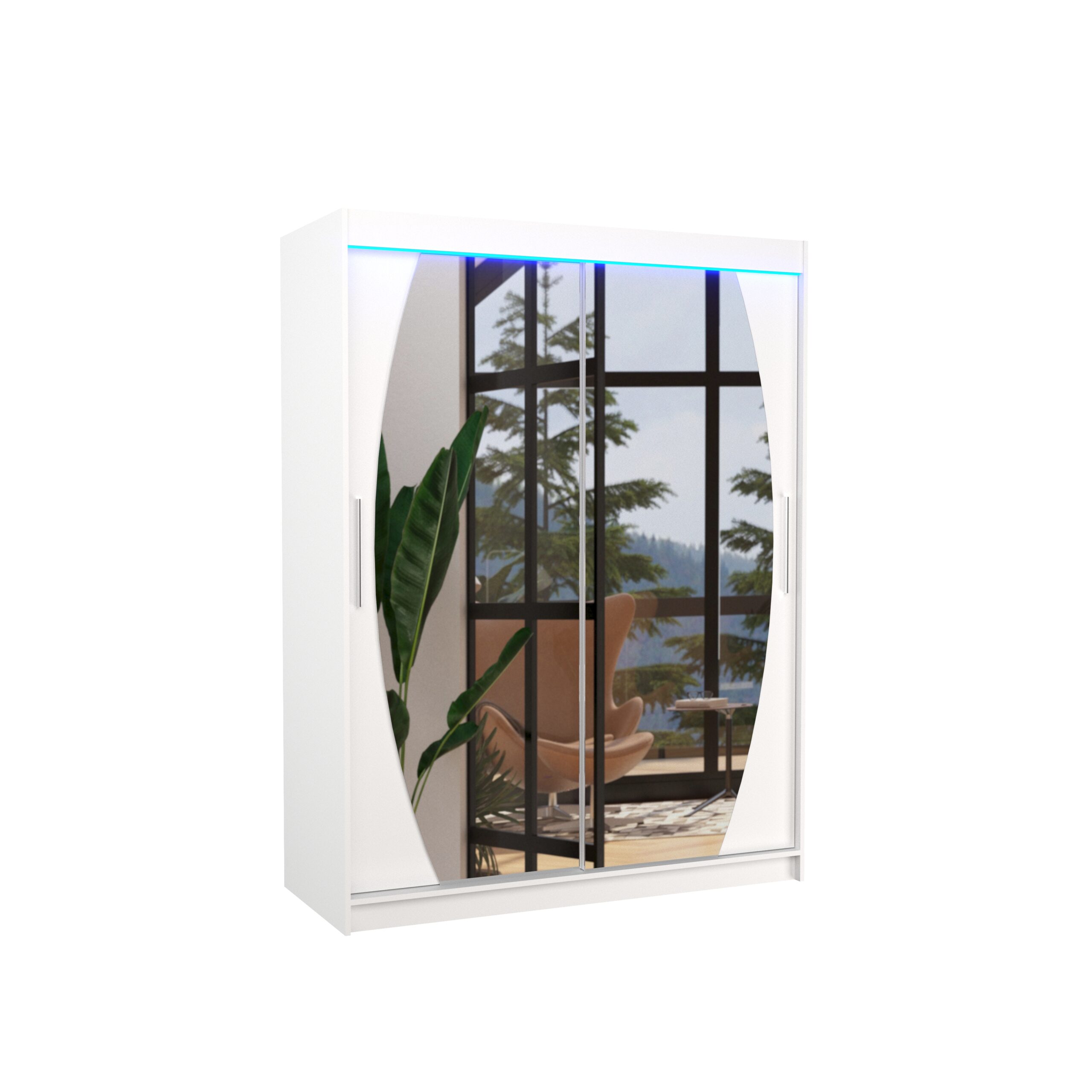 Tolóajtós gardrób Tükörrel és LED világítással ellátott tolóajtós szekrény ALEN 150 - Fehér Fehér