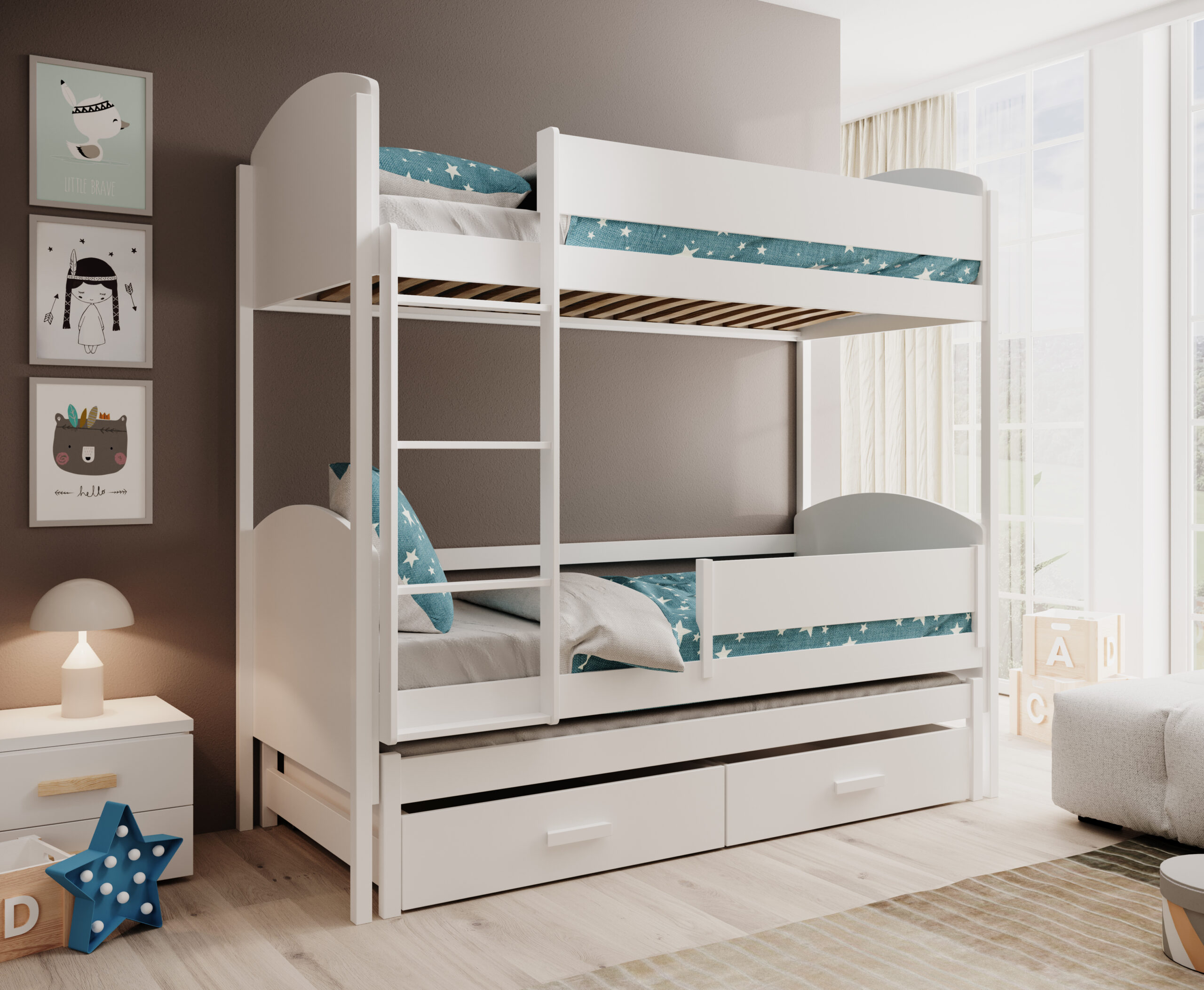 Leia háromszemélyes gyerekágy 180x80 matraccal - Fehér Fehér