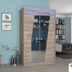 Tükörrel és LED világítással ellátott tolóajtós szekrény TEXAS 120