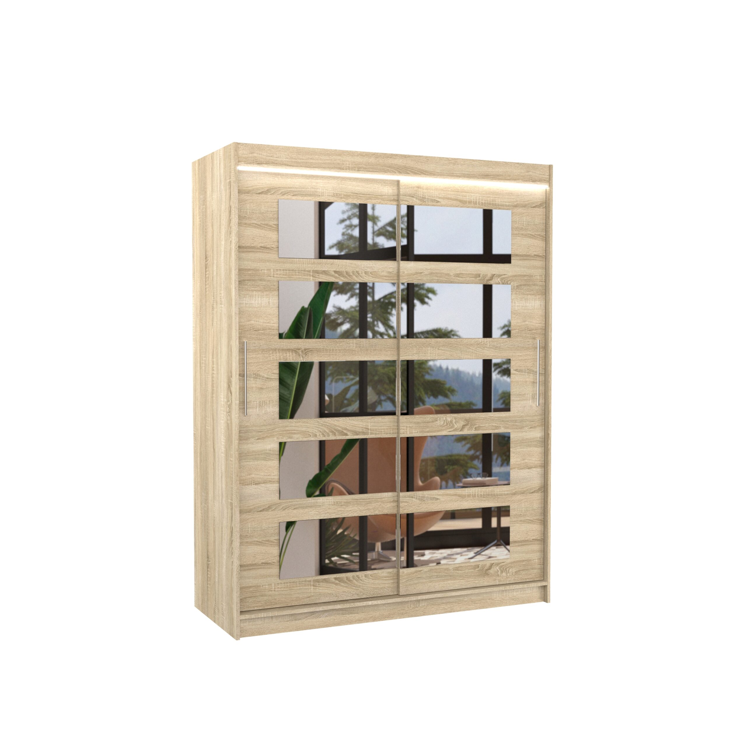 Tolóajtós gardrób Tükörrel és LED világítással ellátott tolóajtós szekrény MURANI 150 - Sonoma Sonoma