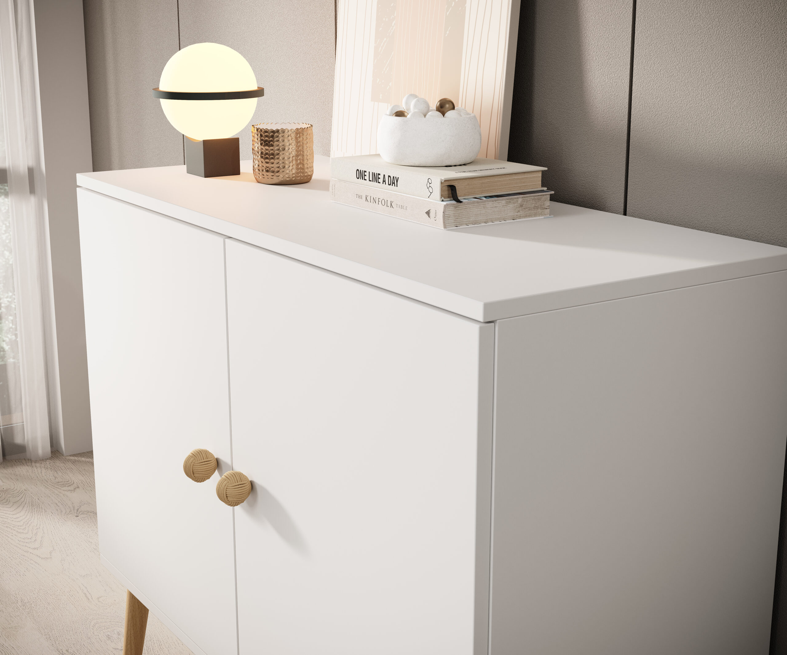 Deri komód - Fehér modern komód – Deri komód - Fehér enteriőr fotó 4
