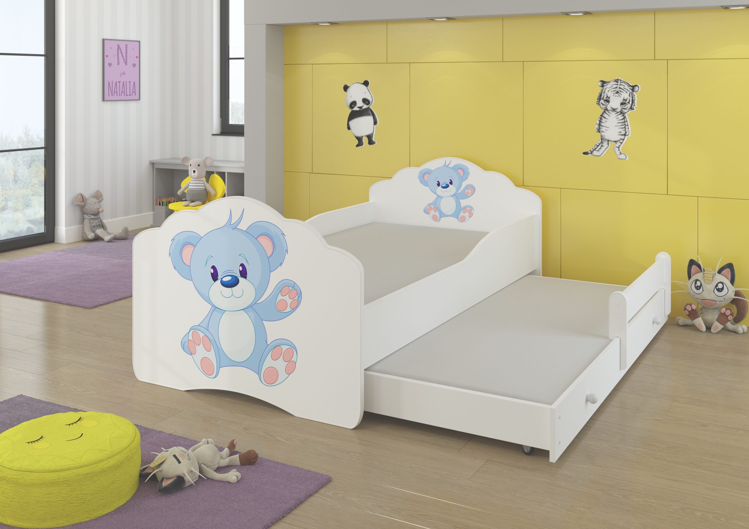 Gyerekágy Kétszemélyes ágy matracokkal CASIMO II BLUE BEAR 160x80 - Fehér Kétszemélyes ágy matracokkal CASIMO II BLUE BEAR 160x80