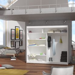 Tolóajtós gardrób Tolóajtós szekrény tükörrel és LED világítással MORGAN 180 - Fehér