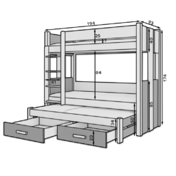 Emeletes ágy Ágy emeletes három személyes ARTEMA 180x80 matraccal - Fehér