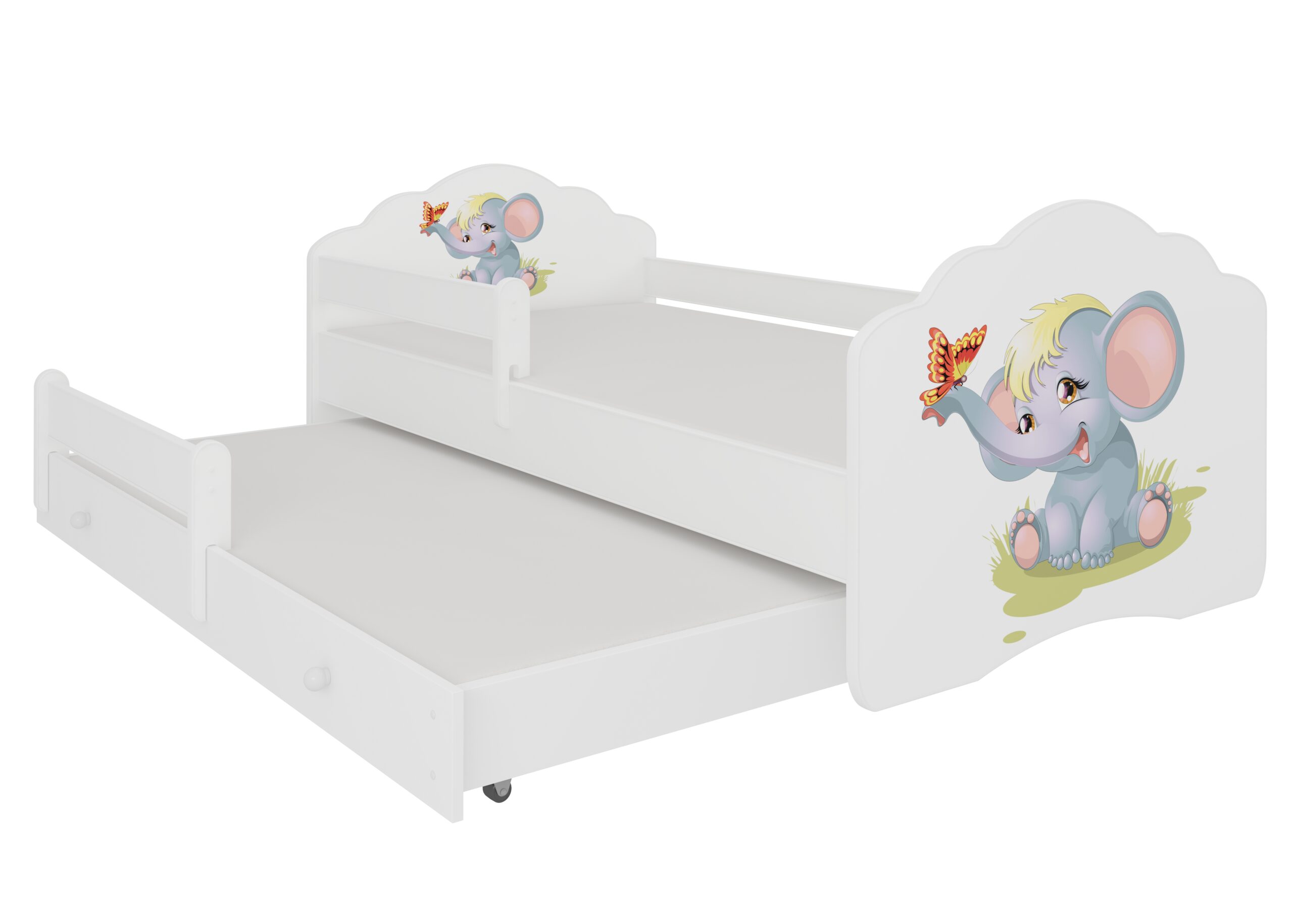 Gyerekágy Kétszemélyes ágy korláttal és matracokkal CASIMO II ELEPHANT 160x80 - Fehér Fehér