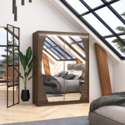 Tükörrel és LED világítással ellátott tolóajtós szekrény ALEN 150