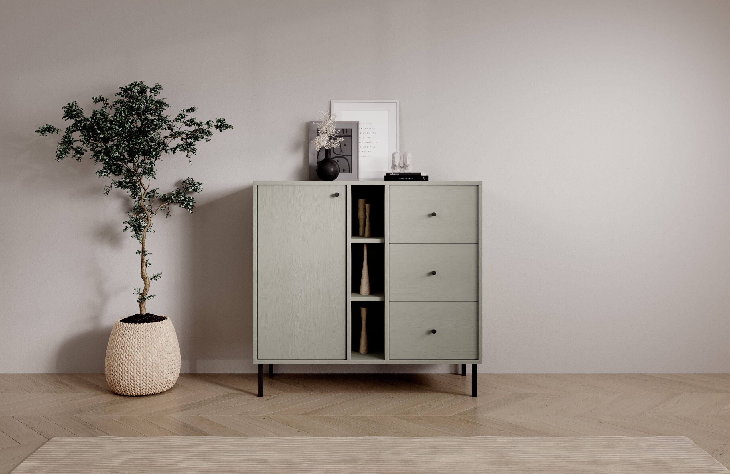 Tili 1D 3S 3P Komód - Eukaliptusz modern komód – Tili 1D 3S 3P Komód - Eukaliptusz enteriőr fotó 4