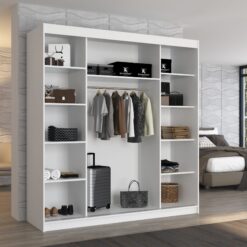 Tolóajtós gardrób Biztonsági tükrös tolóajtós szekrény SANTIAGO 200 - Fekete