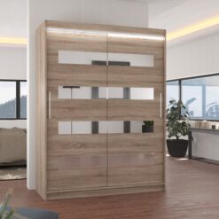 Tükörrel és LED világítással ellátott tolóajtós szekrény BALTIC 150