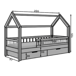 Gyermekágy Galicja házikó ágy matraccal - Fenyő