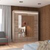 Tolóajtós gardrób Tolóajtós szekrény tükörrel és LED világítással ROSETTE 180 - Trüffel Tolóajtós szekrény tükörrel és LED világítással ROSETTE 180