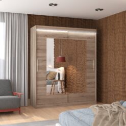 Tolóajtós szekrény tükörrel és LED világítással ROSETTE 180