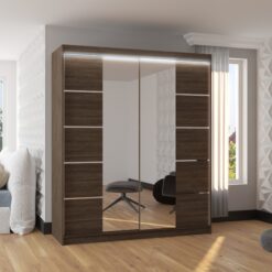 Tolóajtós szekrény tükörrel és LED világítással TRAVES 180