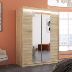 Tükörrel és LED világítással ellátott tolóajtós szekrény FEVER 150