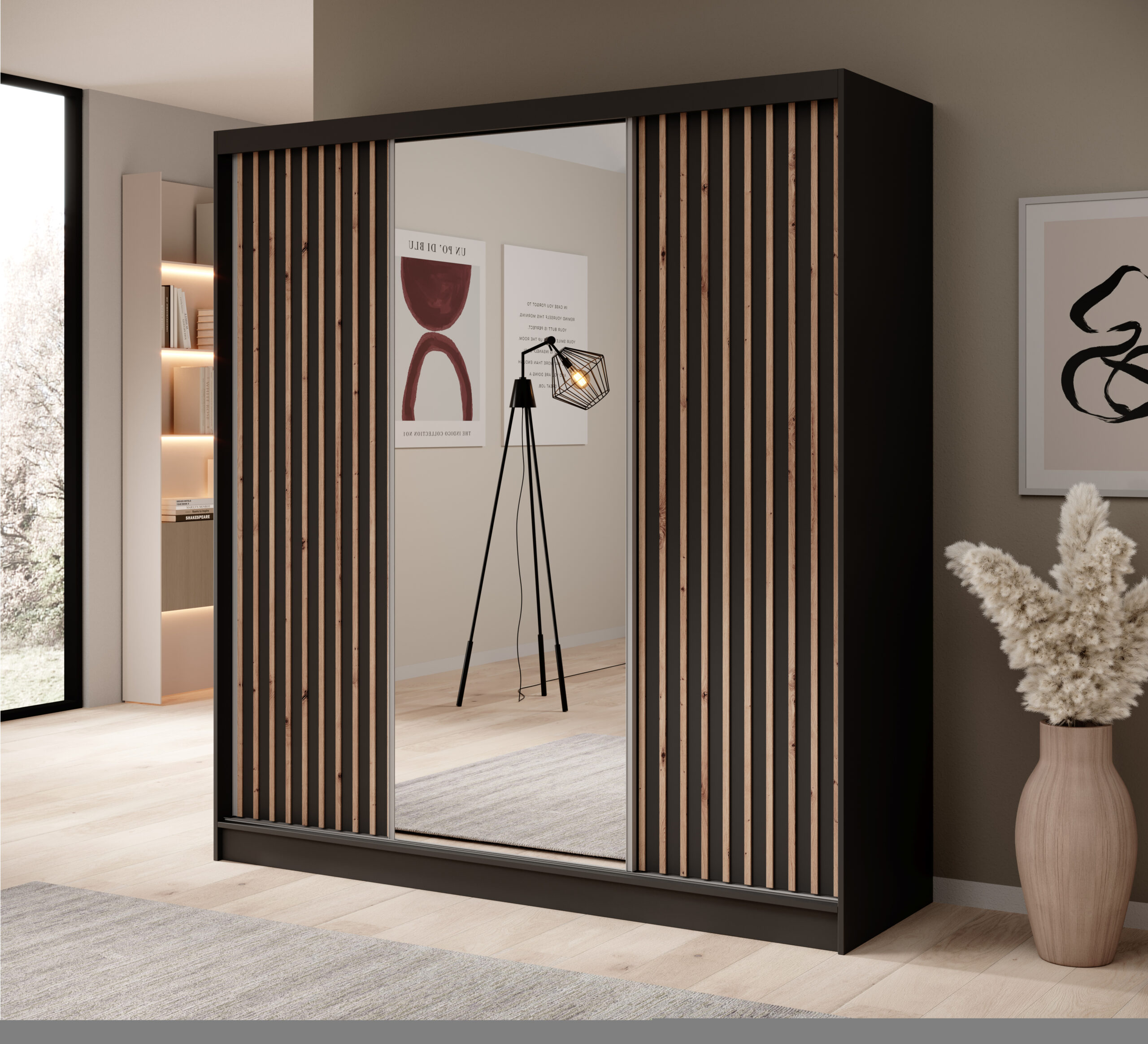 Tolóajtós gardrób Ida 200 tükrös tolóajtós szekrény - Fekete Fekete