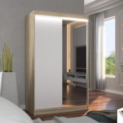 Tükörrel és LED világítással ellátott tolóajtós szekrény REWENA 120