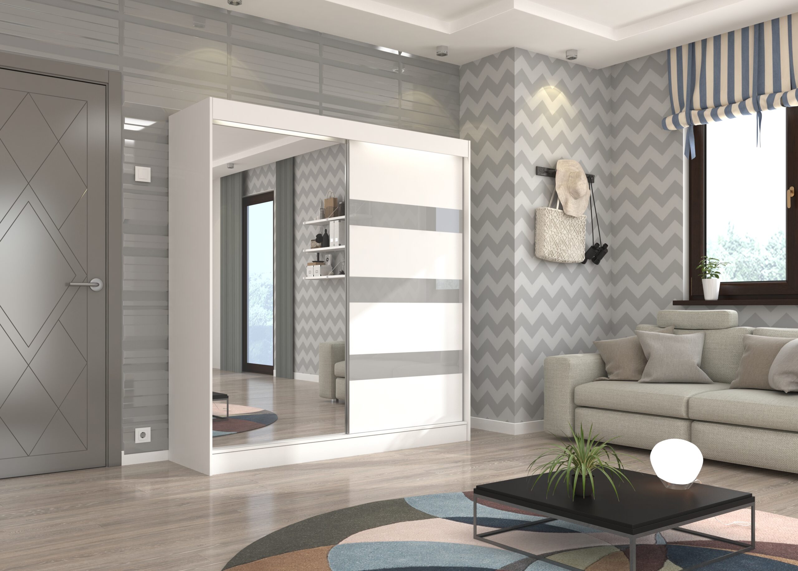 Tolóajtós gardrób Tolóajtós szekrény tükörrel és lacobellel TOURA 200 - White Tolóajtós szekrény tükörrel és lacobellel TOURA 200