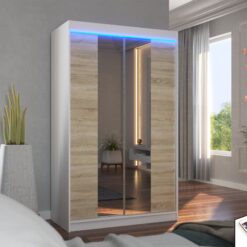 Tükörrel és LED világítással ellátott tolóajtós szekrény MARVIN 120