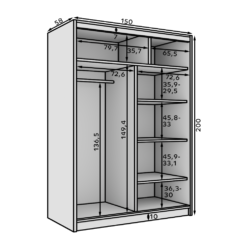 Tolóajtós gardrób Tolóajtós szekrény Calma 150 - Fekete