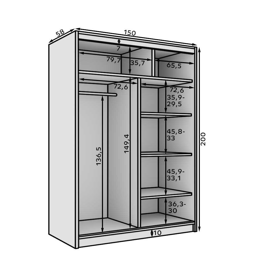 Tolóajtós gardrób Tolóajtós szekrény Calma 150 - Fekete Tolóajtós gardrób Tolóajtós szekrény Calma 150 - Fekete - Image 5