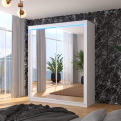 Tolóajtós szekrény tükörrel és LED világítással MORGAN 180